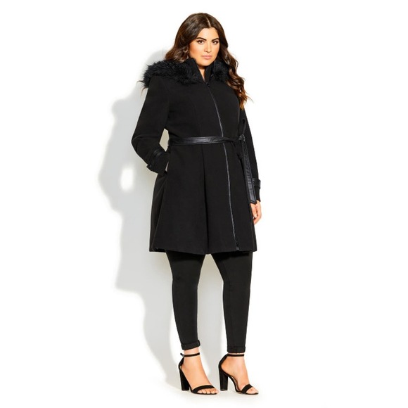 City Chic High Living Coat in Black Size L (20)